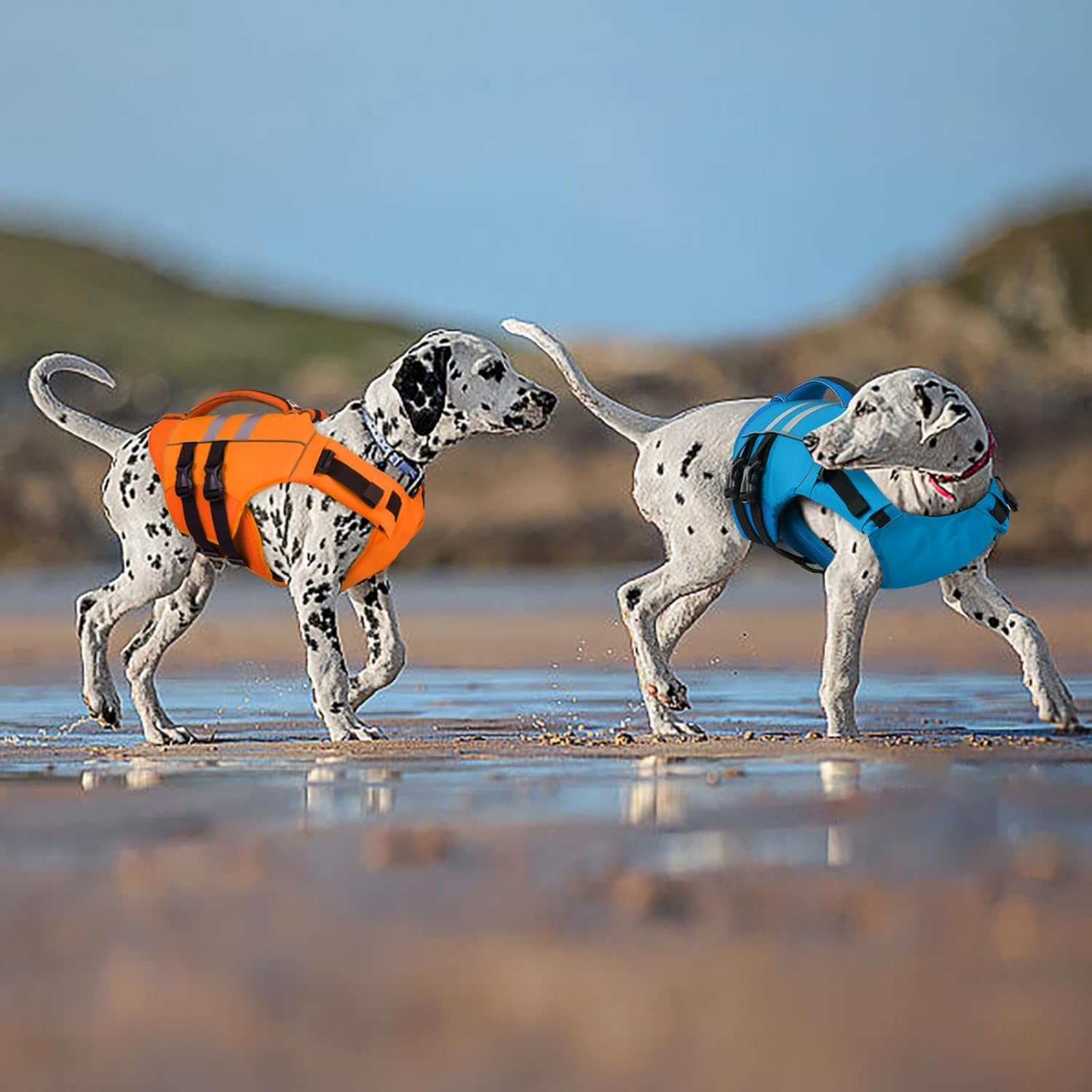 Kuoser XL Dog Life Jacket, Large High Flotation Dog Life Vest for Swimming Boating, Reflective Dog Swimming Vest Pet Life Preserver with Rescue Handle, Orange XL