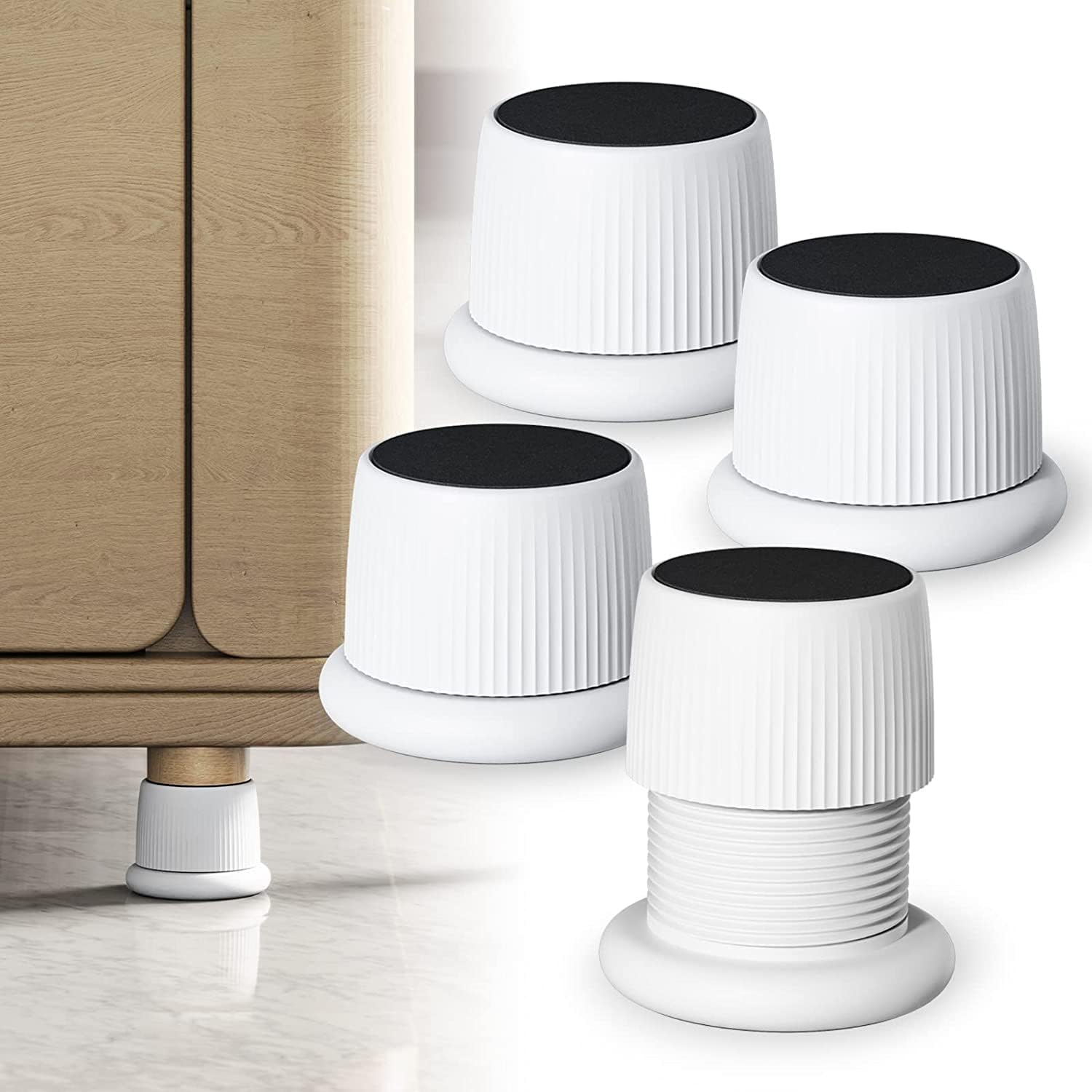 NALACAL Adjustable Furniture Bed Risers, 1.6-2.6 inch Furniture Riser, Self-Adhesive Durable Plastic Anti Slip Round Couch Risers for Bed, Washing Machine, Sofa, Desk and Chair Legs, 4PCS (White)