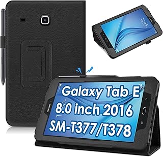 DETUOSI Samsung Galaxy Tab E 8.0" Case 2016 (SM-T375/T377/T378), Galaxy Tab E 8.0 inch Tablet Cover, Slim Folio PU Leather Protective Shell Book Cover with Multi-Viewing Angles Kickstand #Black