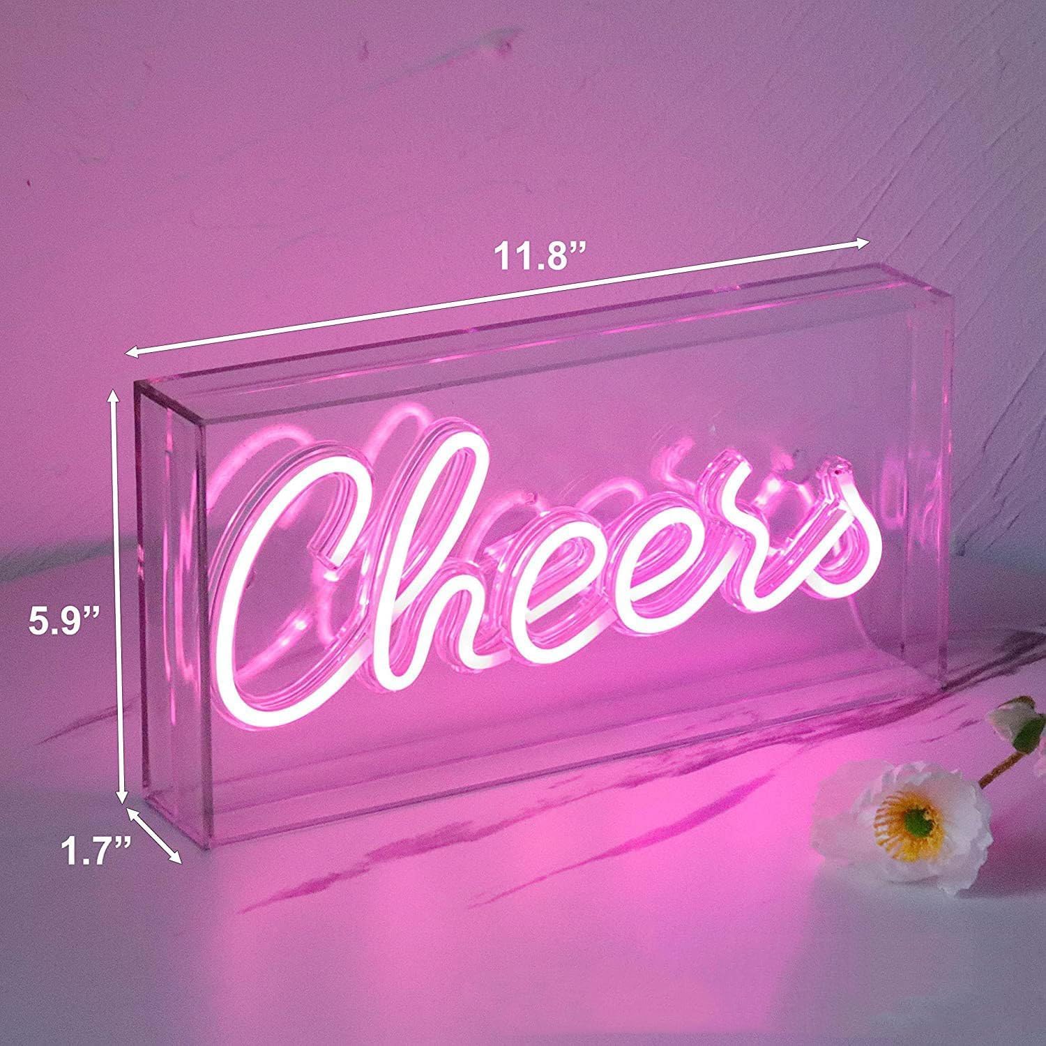 Neonlicht Cheers 3D-Leuchtreklame Cheers auf der Arbeitsplatte, aufstellbar, LED-Leuchtreklame Cheers in Rosa, dekoratives Lichtschild für Hochzeit Beleuchtungszubehör für Barwagen, 30 x 15 x 4,6 cm