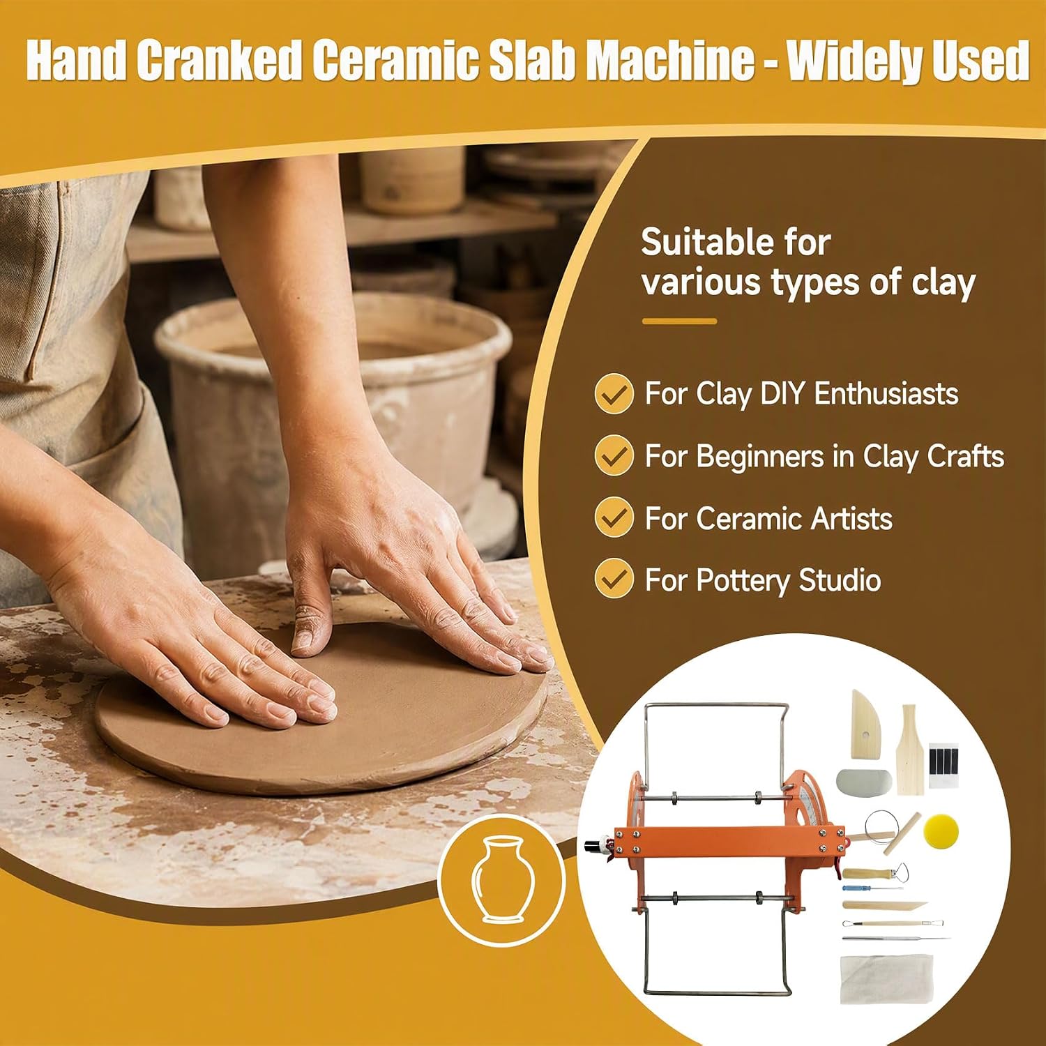 Hand cranked Ceramic Slab Machine,Slab Roller for Clay Pottery
