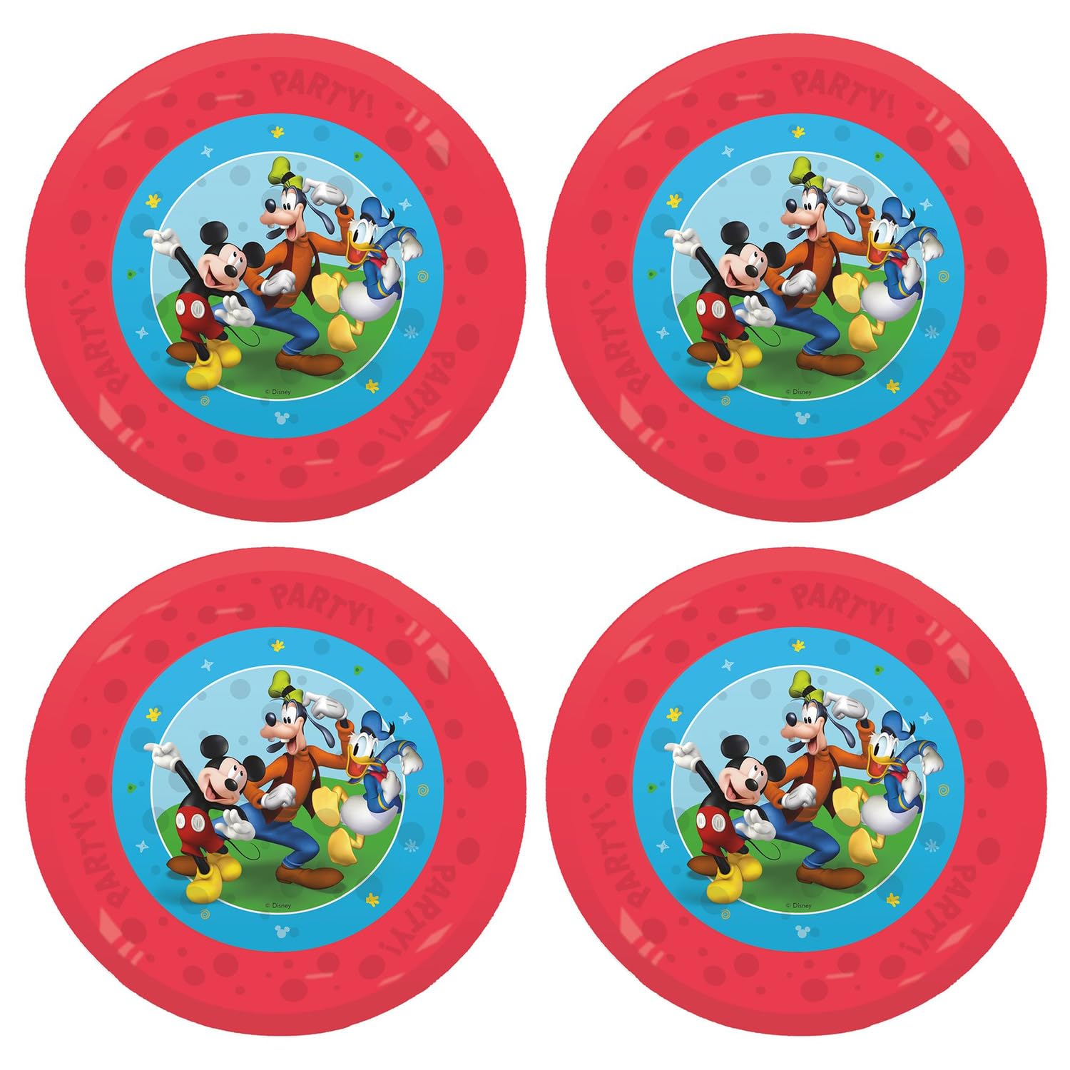Procos - Mickey Rock the House Plastic Plates 4 Pack Reusable Party Tableware for Birthday or Theme Party Mickey Mouse