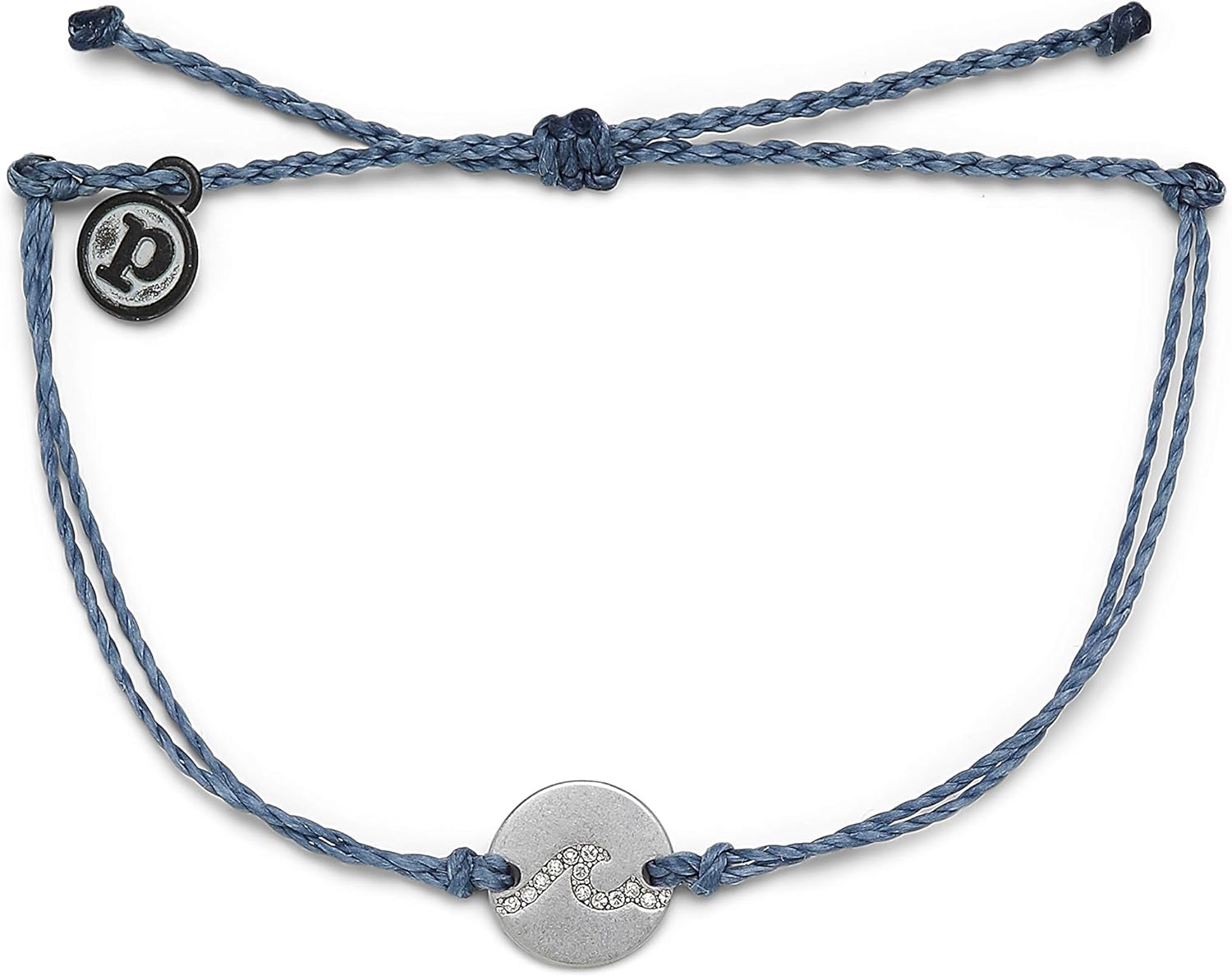 Pura Vida Silver Pave Wave Coin Bracelet - 100% Waterproof, Adjustable Band - Brand Charm, Blue Steel: Clothing, Shoes & Jewelry