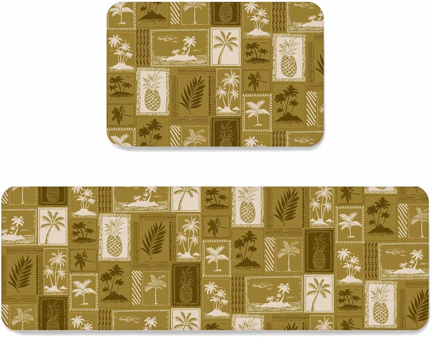 Prime Leader Summer Flower Kitchen Mat Set 2 Pieces Watercolor Blue Floral Plants Pastoral Rustic Country Non Slip Kitchen Rugs Washable Runner Rug Mats for Sink Laundry (15.7" x 23.6"+15.7" x 47.2")