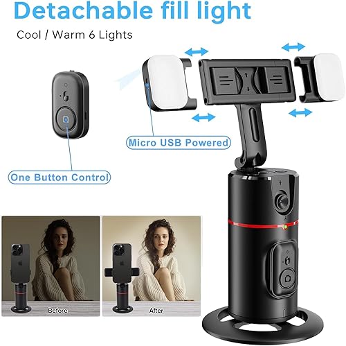 Miniatura 2 de Trípode de seguimiento facial automático, rotación de 360, soporte de cámara para teléfono, soporte inteligente para disparos con palo de selfie