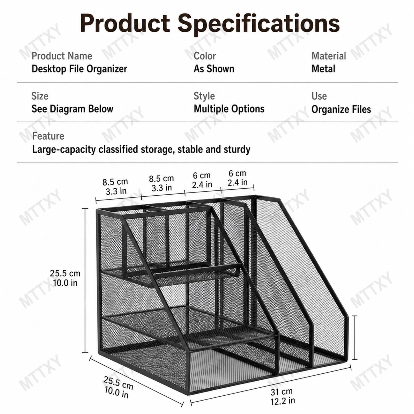 Metall Schreibtisch Organizer mit 2 Aktenfächern und Stiftehaltern | Multifunktional (Stifthalter + Aufbewahrungskorb + Dokumentenhalter)