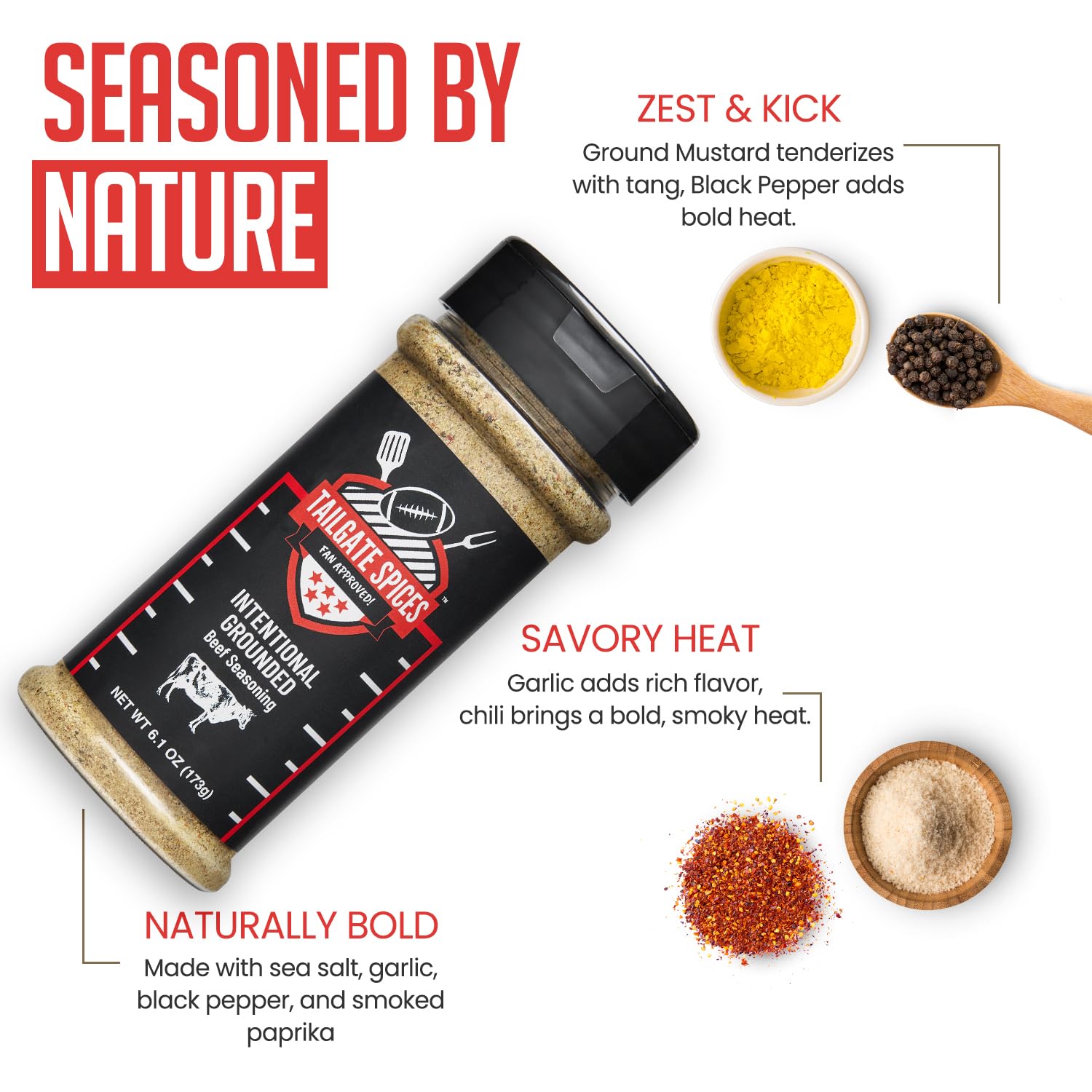 Tailgate Spices Intentional Grounded Steak Seasoning Rub, Bold Beef Rub for Grilling, Burgers and Brisket, Gluten Free, No MSG, Vegan, 6.1 oz Steak Spices and Seasonings - Image 4