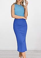 Vista 7 de PRETTYGARDEN Conjunto de 2 piezas de verano para mujer, cuello redondo, sin mangas, con abertura, falda midi