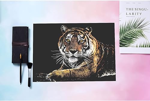 Miniatura 6 de Scratch Art Rainbow Painting Paper Animal - Tigre, manualidades para mujeres, pasatiempos, arte de grabado para niños y adultos, pintura para