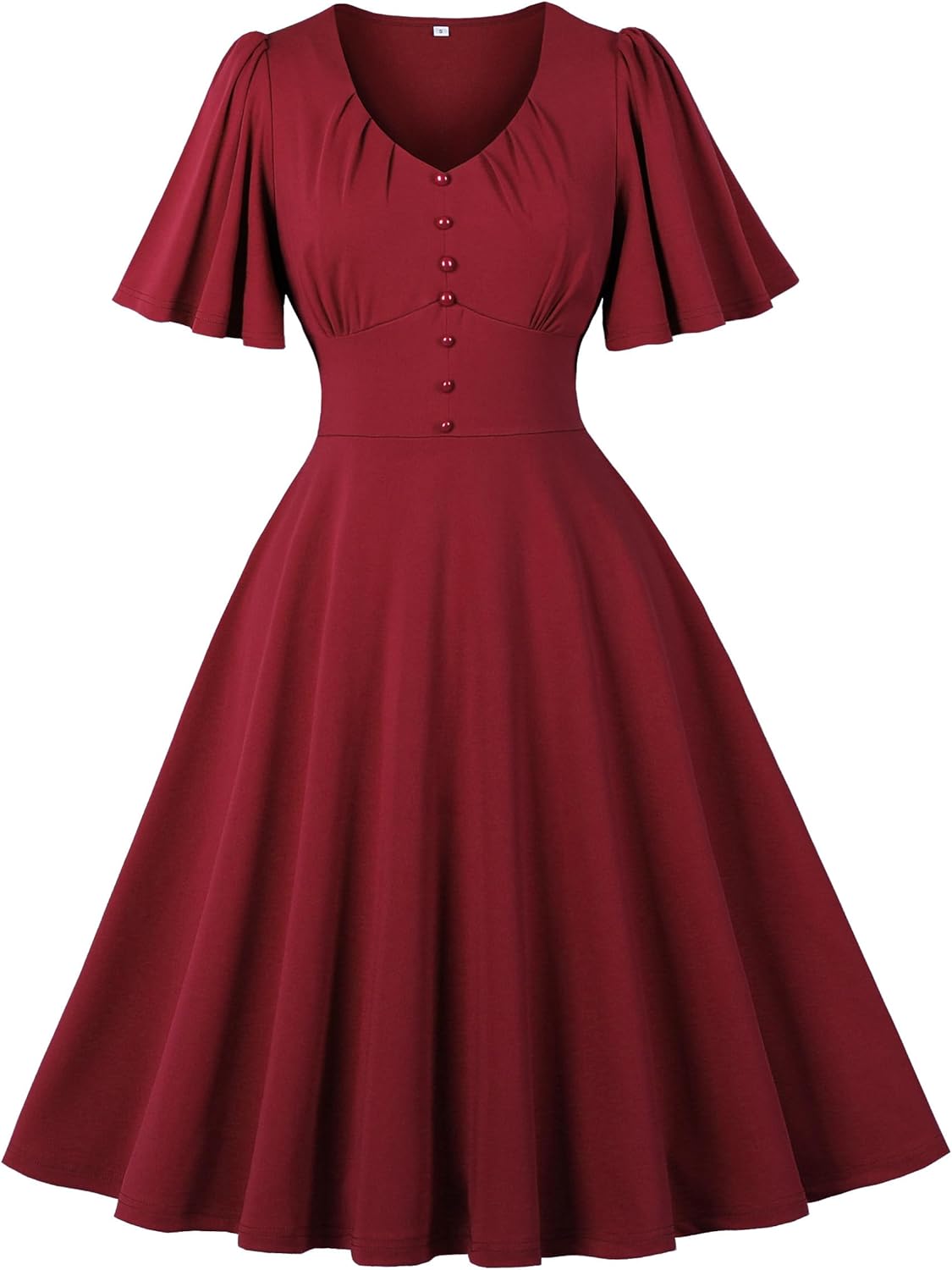 Wellwits Women's Pleated Detail Flare Sleeves Formal Cocktail Vintage Dress