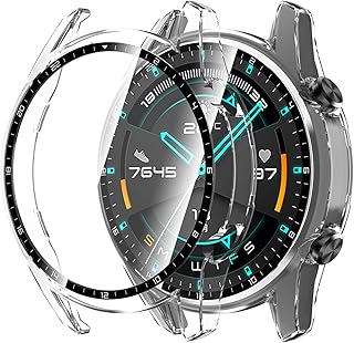 Vancle 2 Pack Bumper Case Compatible for Huawei Watch GT 2 46mm Screen Protector, Hard PC Case HD Clear Tempered Glass Film Case Cover for Huawei Watch GT2 46mm (Clear/Clear)
