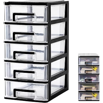 Plastic Office Drawer Cabinet File Cupboard Drawer 5 Tier Storage Box with Drawer Box Cosmetic Organiser Stackable Plastic Drawer for Office Bedroom 1