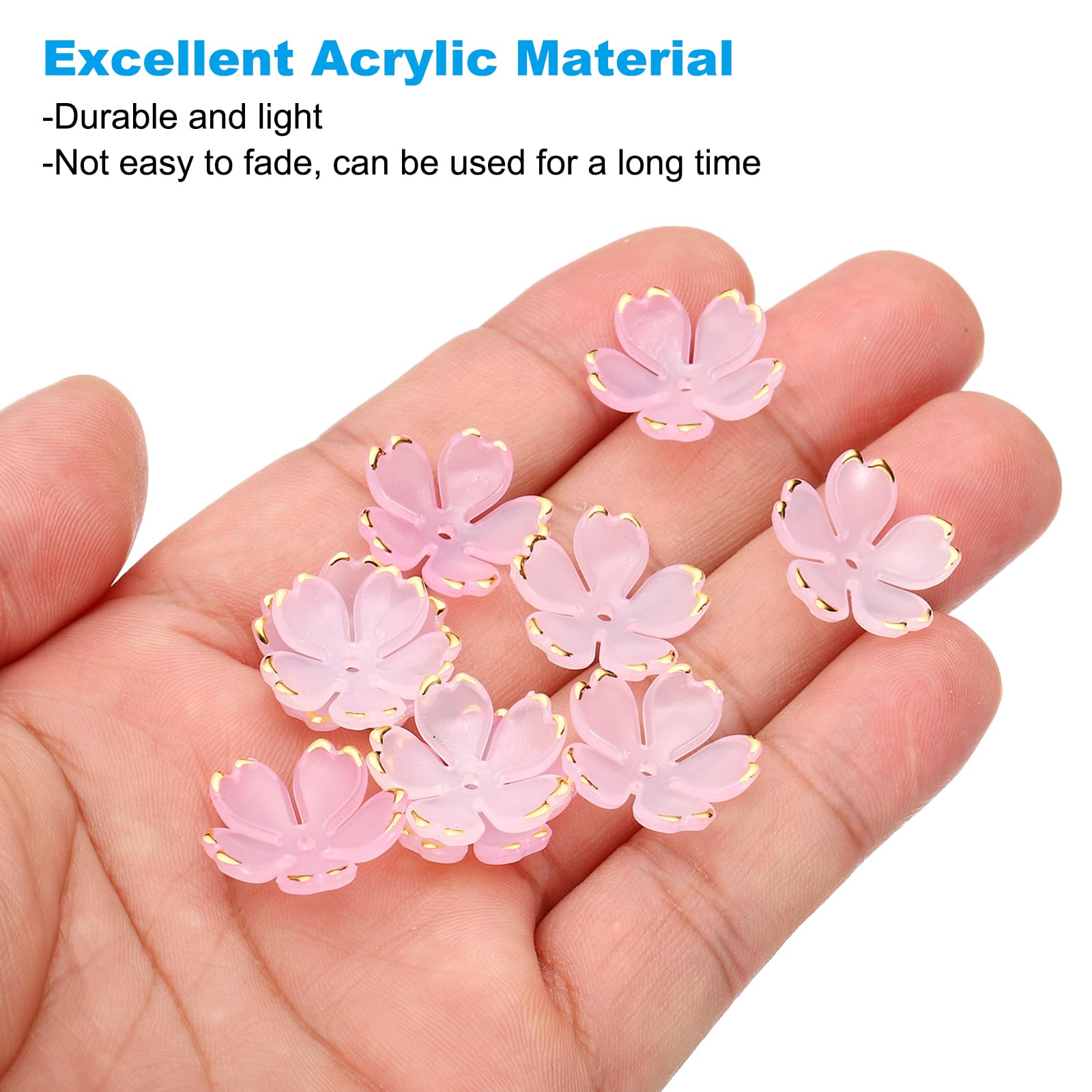 PATIKIL Acrylic Flower Beads, 100 Pcs 18mm Gold-Plated Gradient Cherry Blossom Floral Spacer Beads for Bracelets Earrings - Image 3