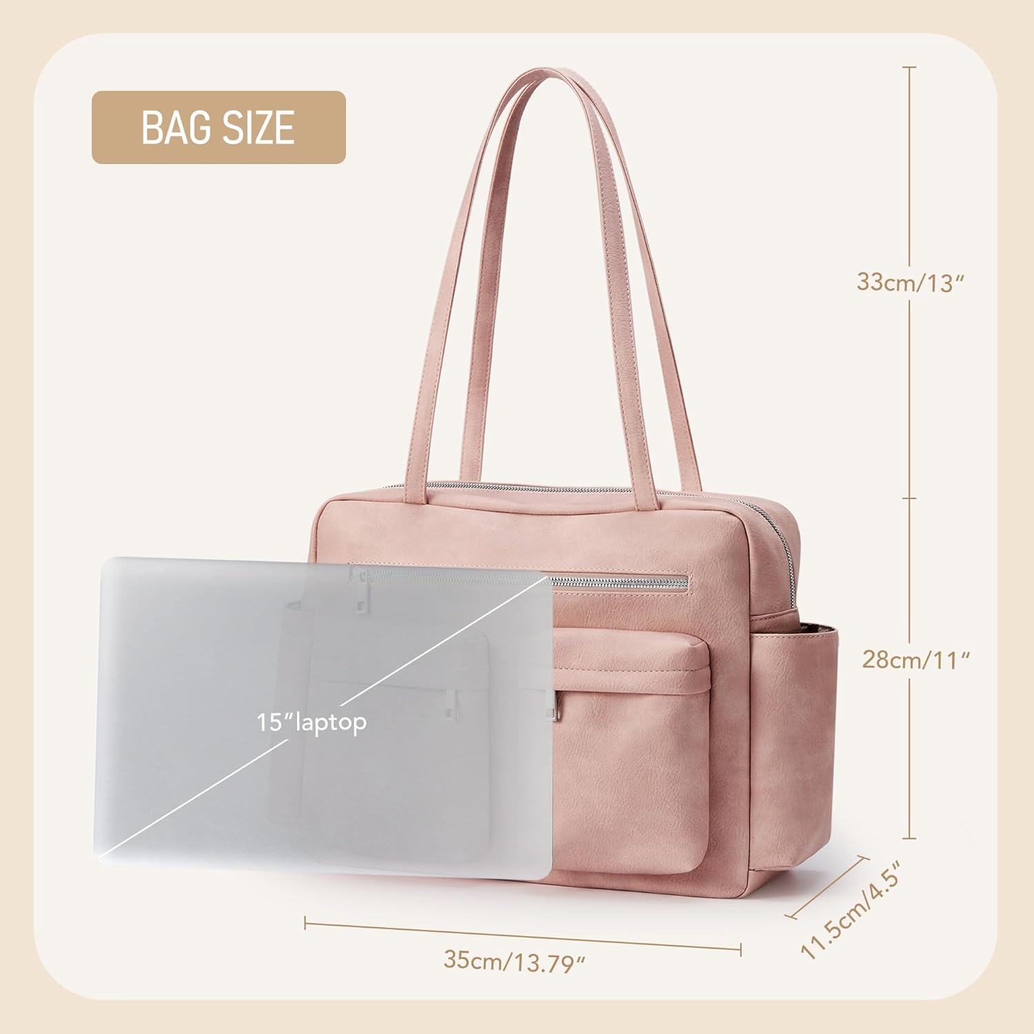 KALIDI Tote Bag Vegan Leather Women Pocket Utility Bag Faux Leather Shoulder Travel Purse Vintage Handbag for Work