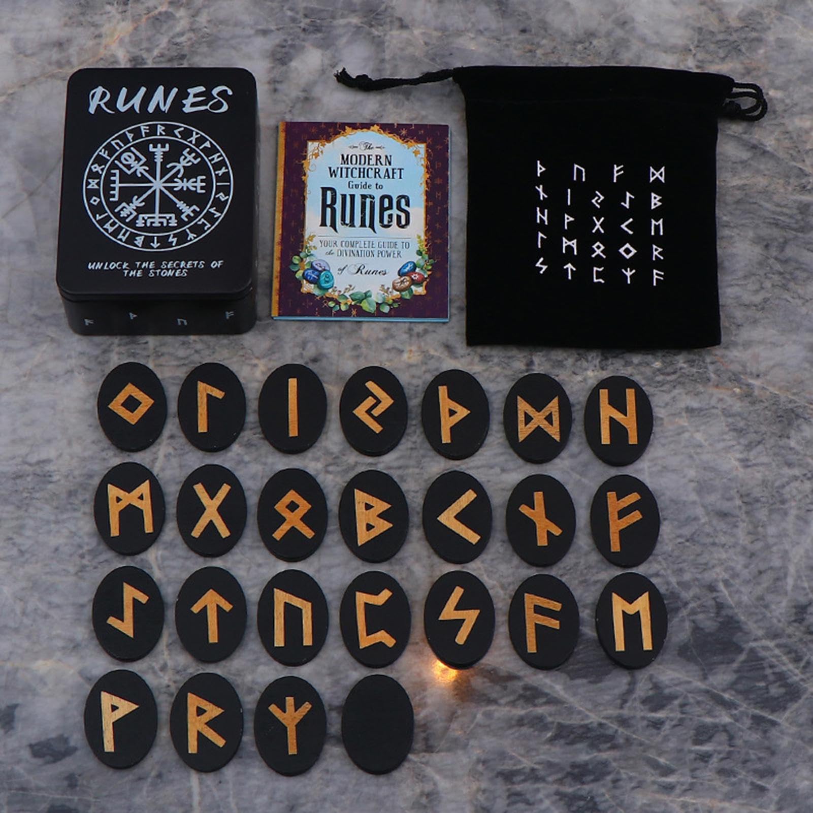Kit de runes en bois, ensemble de symboles sculptés de divination, outil spirituel de méditation, guide d'instructions de référence facile, pochette de rangement de voyage compacte, accessoire mystiqu Kit de runes en bois, ensemble de symboles sculptés de divination, outil spirituel de méditation, guide d'instructions de référence facile, pochette de rangement de voyage compacte, accessoire mystiqu