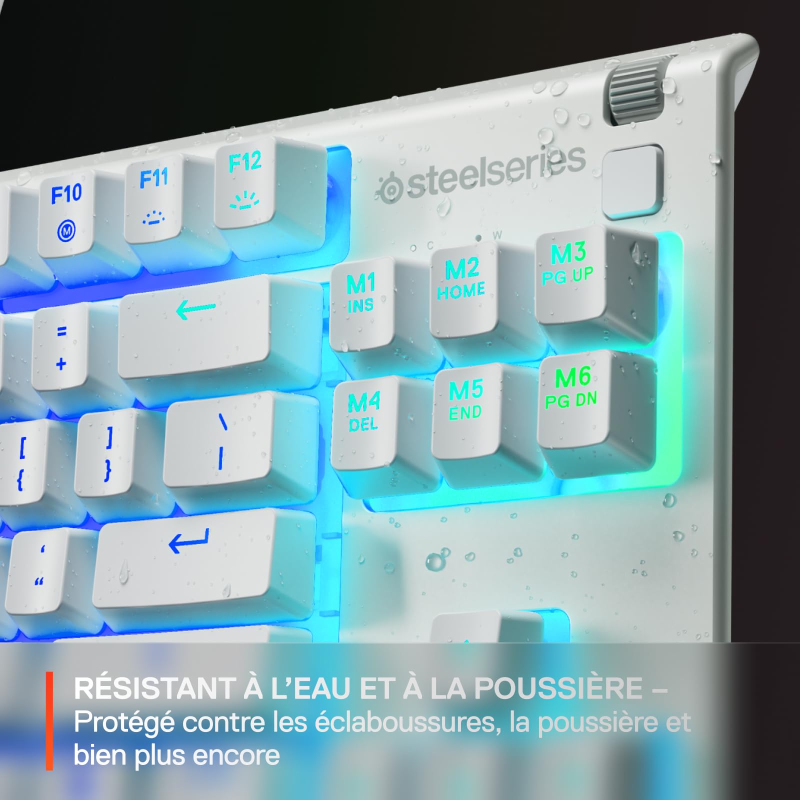 SteelSeries Apex 3 TKL Blanc Clavier Gaming RGB - Format Compact sans pavé numérique - Illumination RGB sur 8 Zones - Résistant à l’Eau et à la poussière - Switchs Gaming Silencieux -Format FR AZERTY