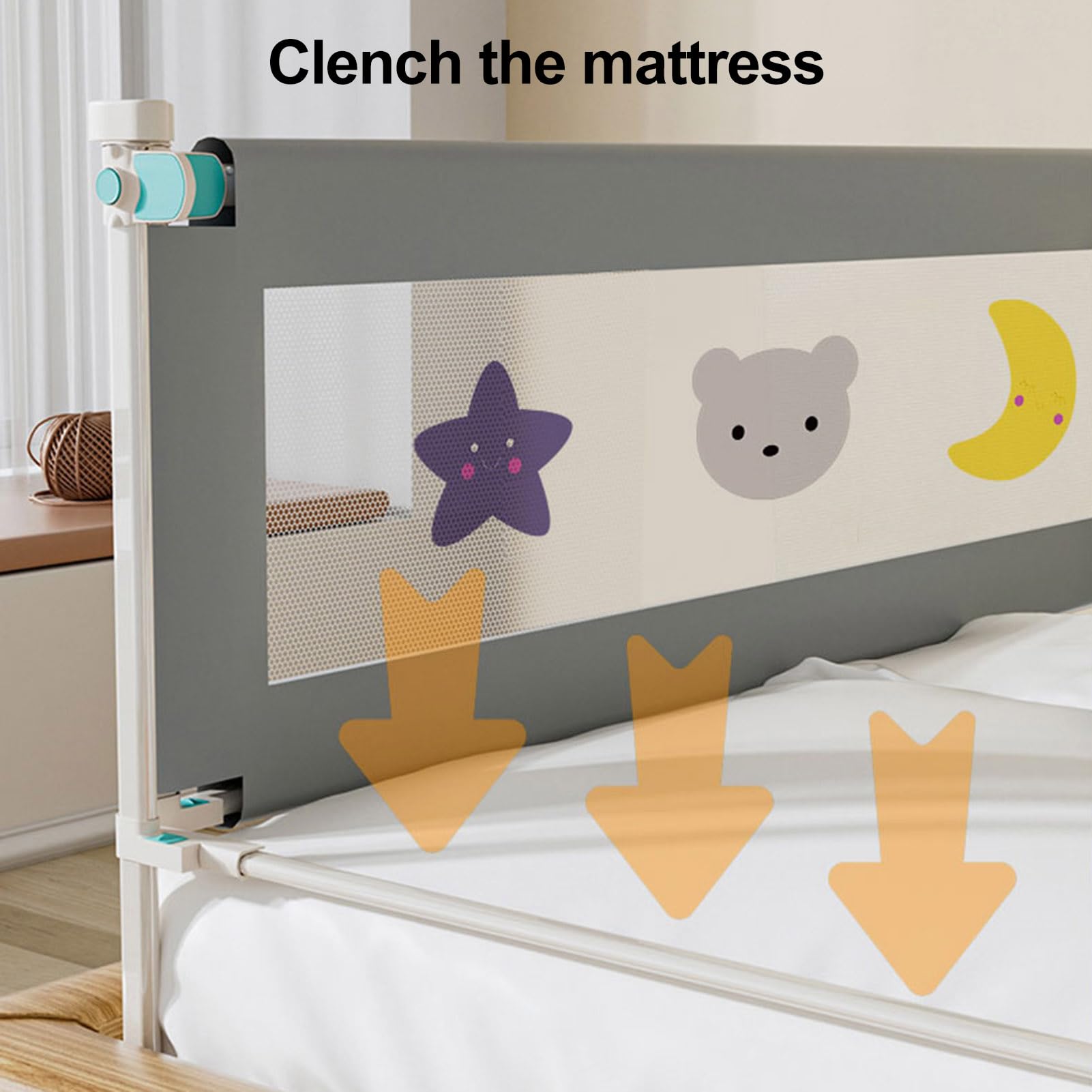 Riel de cama plegable portátil para niños pequeños, 2 x 200 cm + 1 protector de cama de 150 cm para camas dobles King, riel de cama de bebé ajustable en altura con malla aireada, ajuste sin