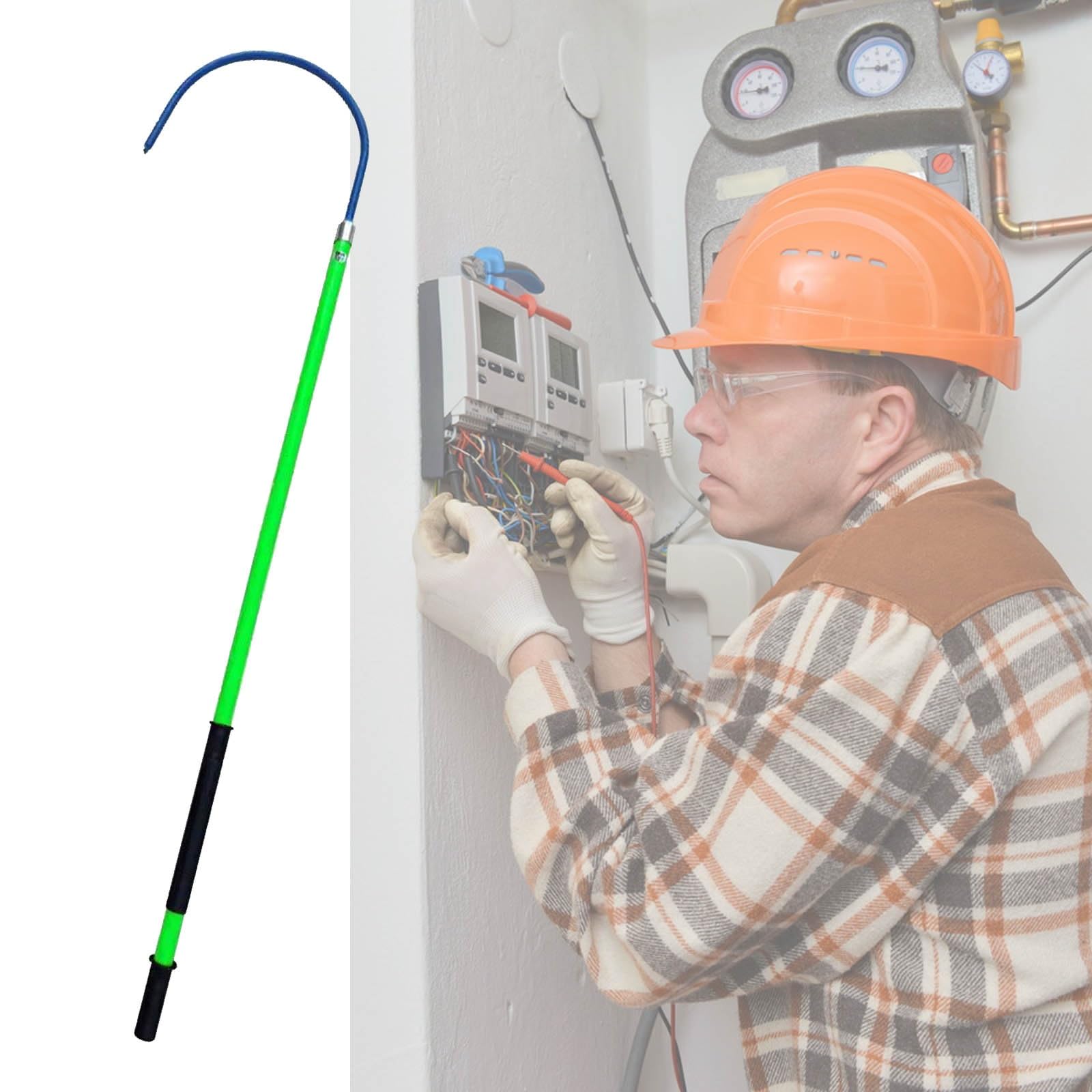 Perche de sauvetage d'urgence avec manche vert isolant pour électricien