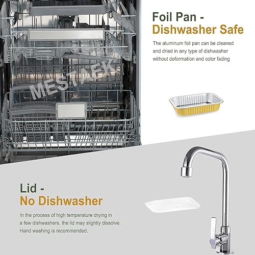 Miniatura 6 de Sartenes de papel de aluminio resistentes de 7 x 5 pulgadas + tapas a presión (paquete de 5) 2 veces más gruesas y resistentes reutilizables de 20