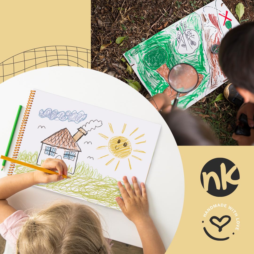 Nokers - Carnet de croquis A4 + spiral pour enfants, livre de dessin pour aquarelle, gouache, marque-pages | 20 feuilles | Olin Design Rough Paper 150 g | Party