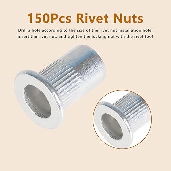 kimllier 150Pcs Rivet Nuts SAE Rivet Nut Assortment Kit Aluminum Threaded