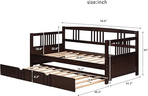 Miniatura 17 de Marco de sofá cama de madera, sofá cama individual con soporte de listones de madera, sofá cama con rieles (blanco)