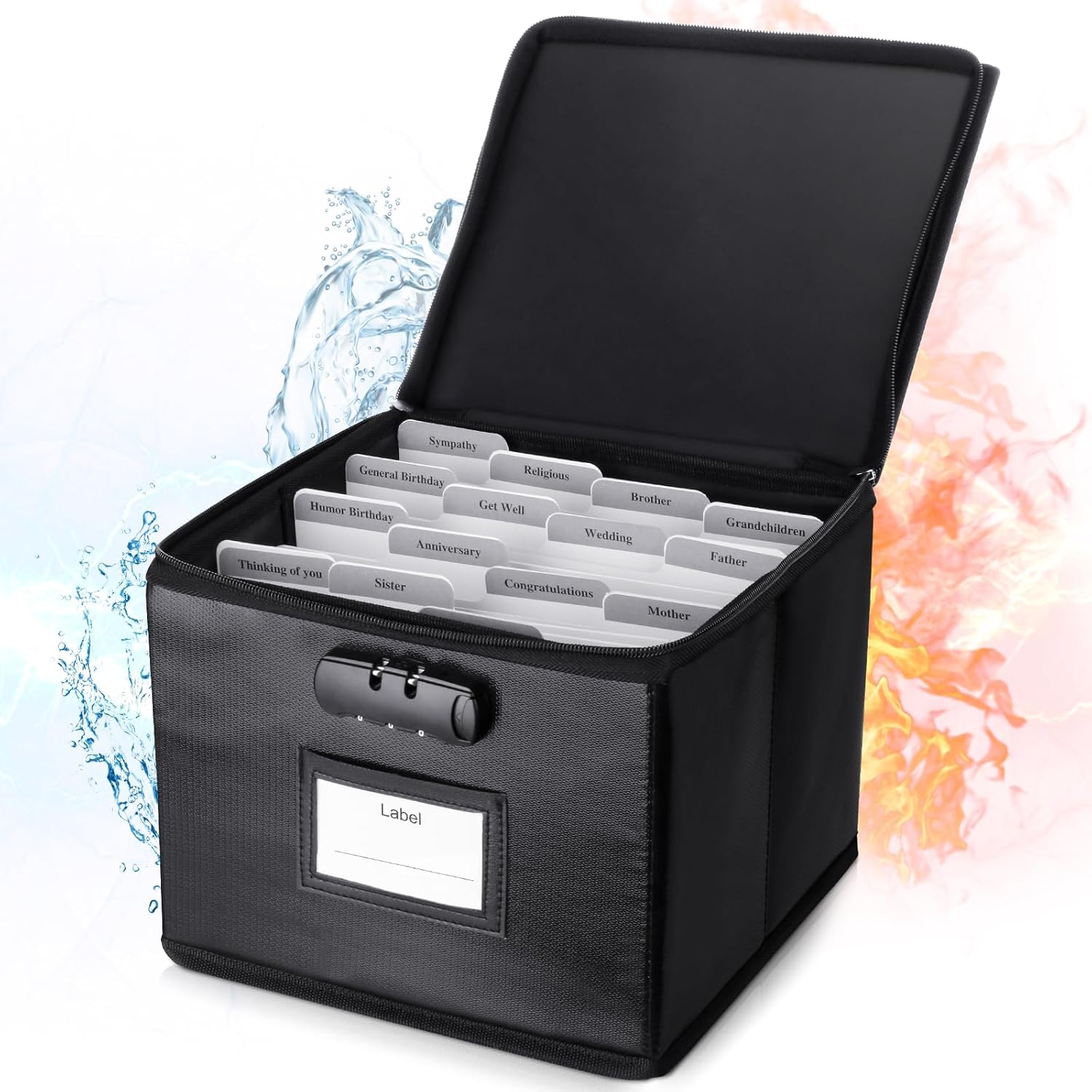Fireproof Greeting Card Organizer with Lock,Collapsible Storage Box Holds 150+ Cards,Card Organizer Box with 15 Adjustable Dividers for Storing Greeting Cards, Envelopes, Stickers, Photos, Notecards