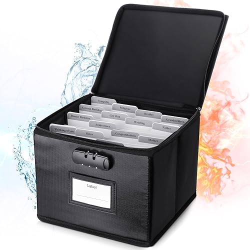 Organizador de tarjetas de felicitación ignífugo con cerradura, caja de almacenamiento plegable con capacidad para más de 150 tarjetas, caja