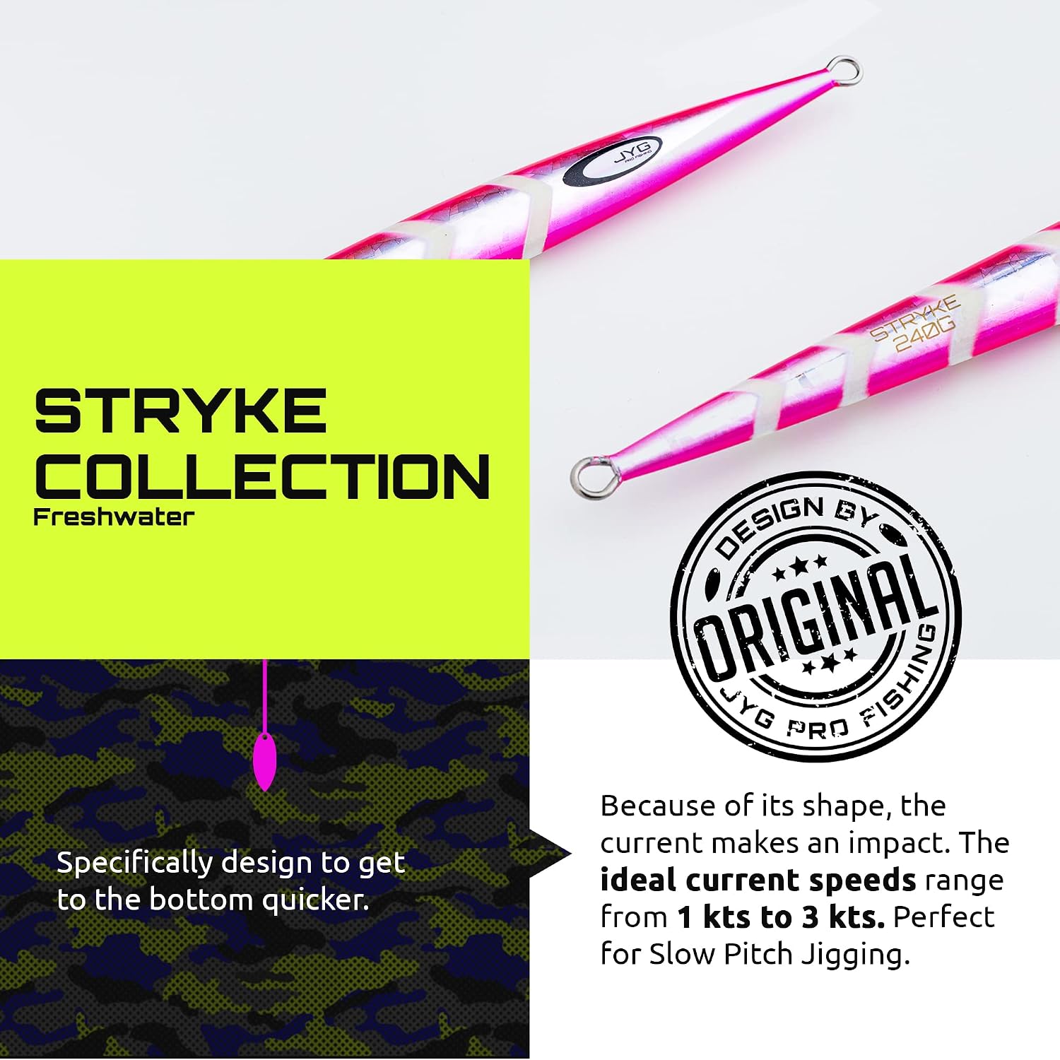 JYG PRO FISHING Jyg Profishing Jig for Hooks Saltwater Fishing Jig Lures – Salmon, Tuna, Fish Glow Bait Lure Heads -Fishing Bait Perfect for Slow Pitch Jigging Stryke Collection PINK (RIGGED) 240G
