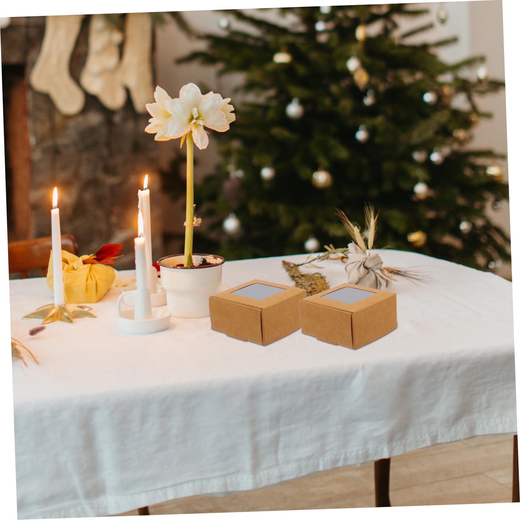 50 Pezzi Scatoline Carta Kraft con Finestra Trasparente per Dolci e Saponi Fatti a Mano in Carta Pe Ecologica Dimensioni 7,5x7,5x4 Cm per Bomboniere e Confezioni Regalo