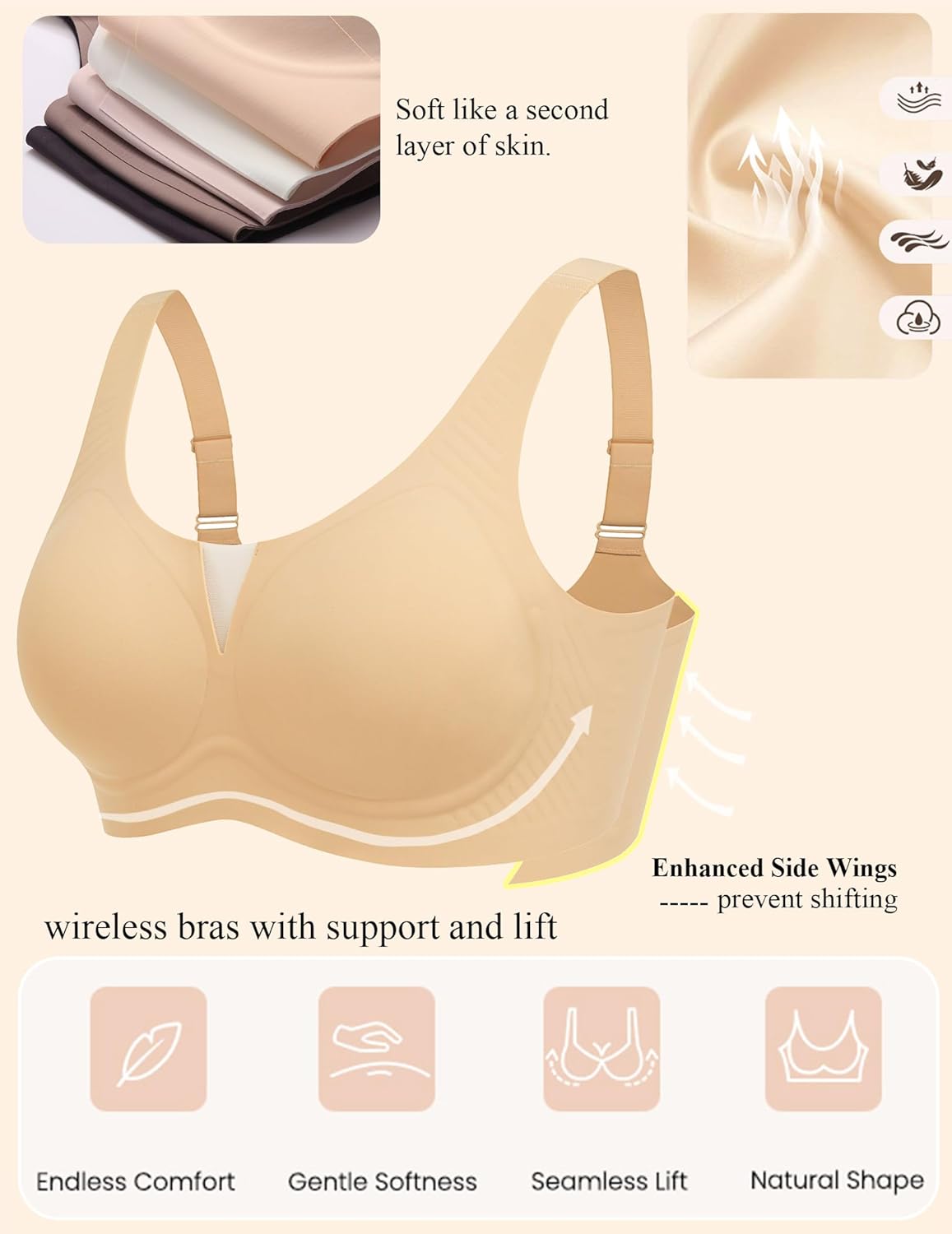 Avidlove Bras for Women No Underwire Seamless Bra Deep V Full Coverage T-Shirt Bralette Comfort Everyday Bra - Image 5