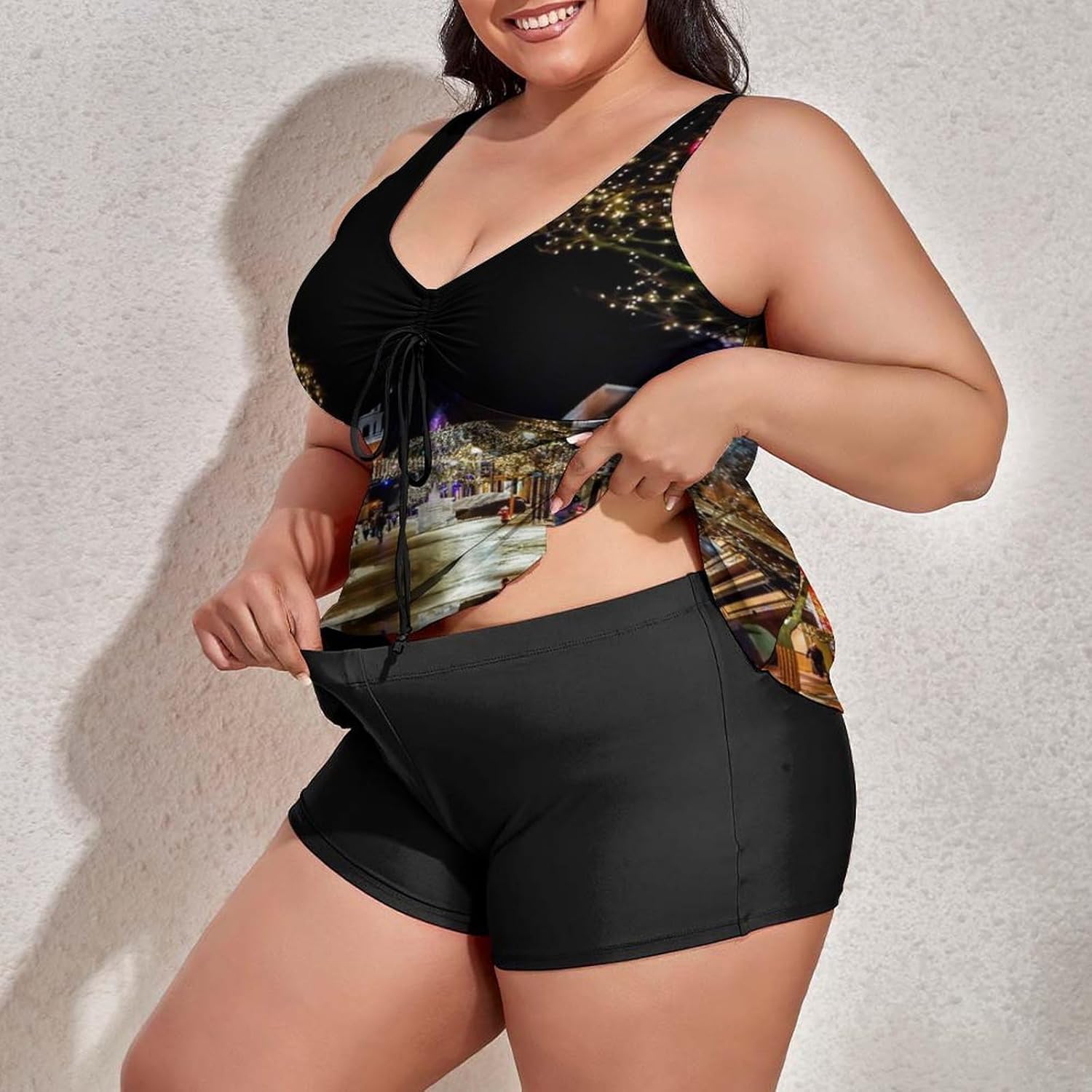 Plus Size Swimdress Florida Sunset Beach Women's 2 Pieces Tankini Swimsuits Women's Bathing Suit with Boyshort