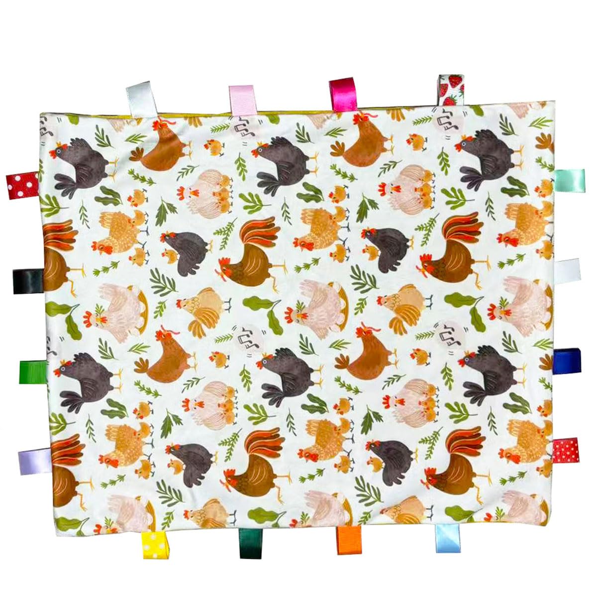 Winsation Tag Blankets for Babies, Cute Chicken Taggy Blanket, Soft Blanket with Tags for Boys and Girls Gift
