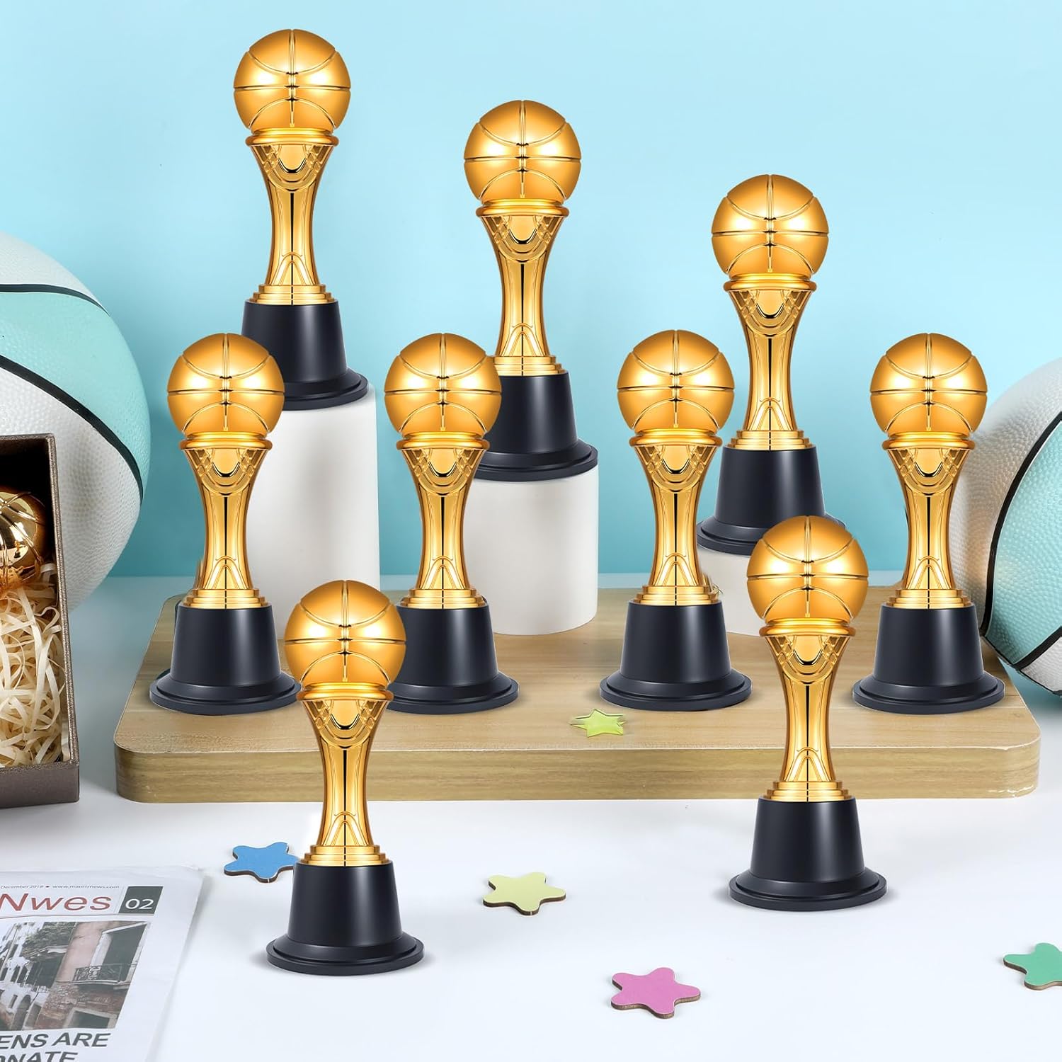 6/12/24PCS Mini Gold Basketballl Trophies 5.8 Inch Plastic Trophy Award Basketballl Medals for Team Small Trophies Bulk Championship Game Day Participation Competitions Ceremony Party Favors