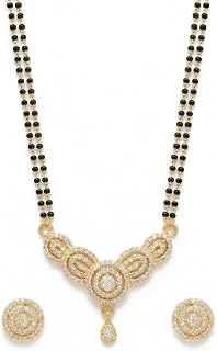 Brado Jewellery Gold Plated 18 Inch Traditional lightweight American diamond Stylish black bead Morden Mangalsutra Tanmani... Price In India