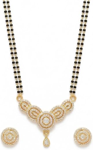 Brado Jewellery Gold Plated 18 Inch Traditional lightweight American diamond Stylish black bead Morden Mangalsutra Tanmani...