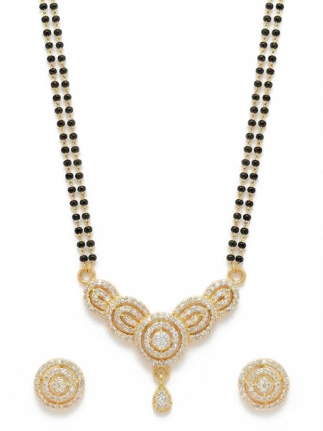 Brado Jewellery Gold Plated 18 Inch Traditional lightweight American diamond Stylish black bead Morden Mangalsutra Tanmani... - Review, Price and Buying Guide