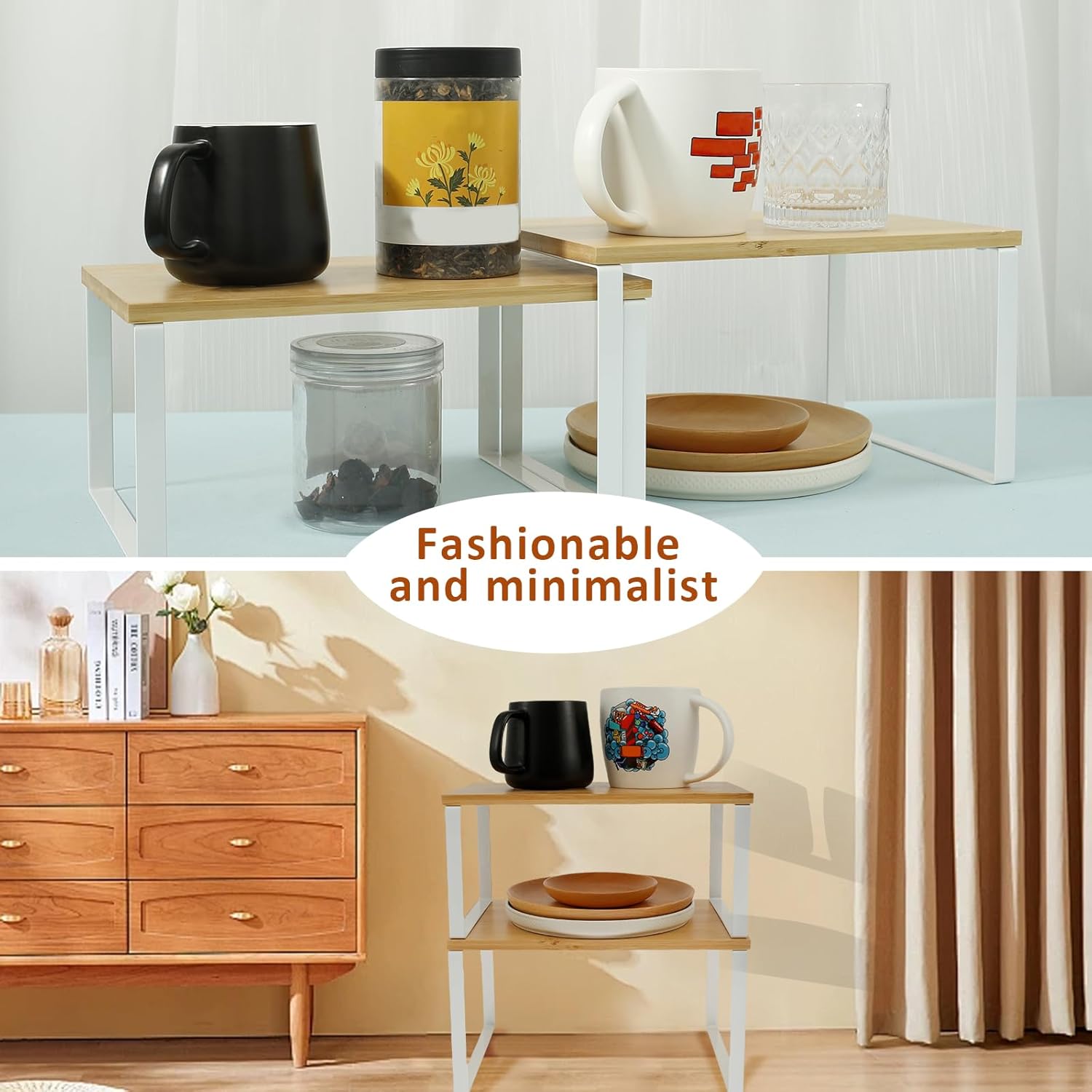 2Pcs Cabinet Organizer Shelf, Modern Kitchen Counter Shelf, Adjustable Shelf for Kitchen Cabinet Pantry Countertop