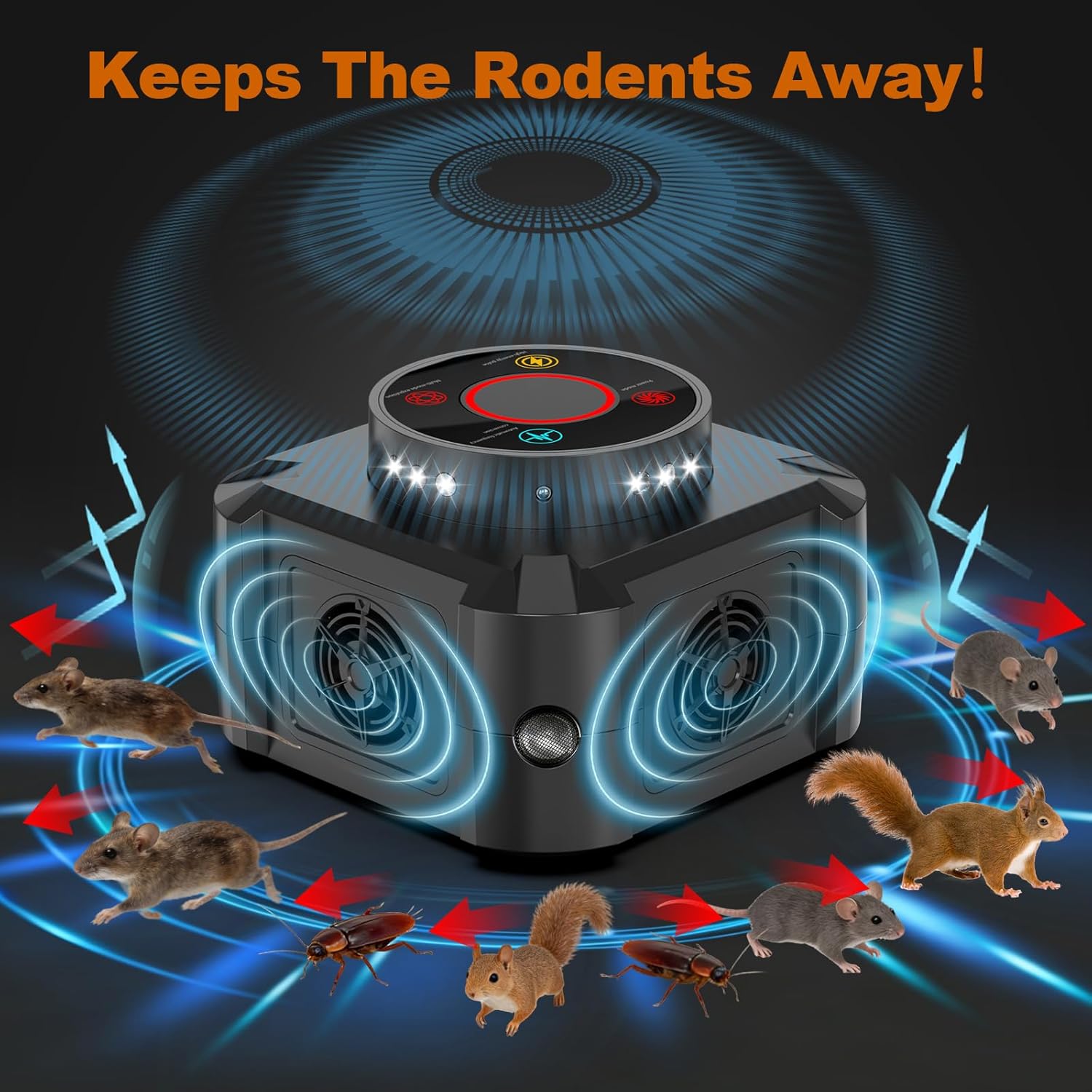 Mice Repellent Indoor Squirrel Repellent for Attic Ultrasonic Pest Repeller Plug in Electronic Rodent Repellent Devices Rat Deterrent Mouse Blocker Home Indoor Use 4 Ultrasonic Modes + 12 LED Lights