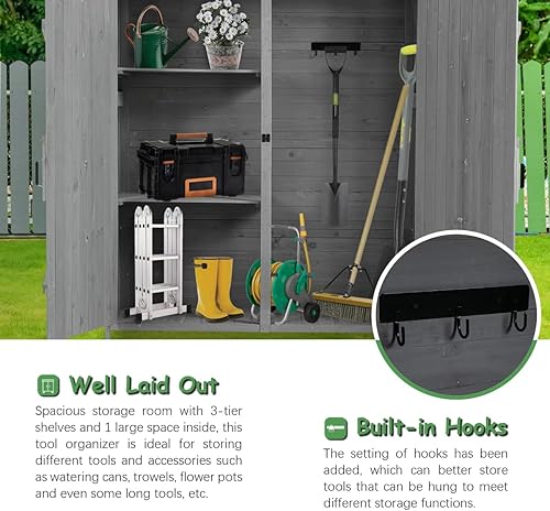 Miniatura 8 de Tenozek Cobertizo de almacenamiento para exteriores de 56 pulgadas de largo x 19.5 pulgadas de ancho x 64 pulgadas de alto, con puerta con