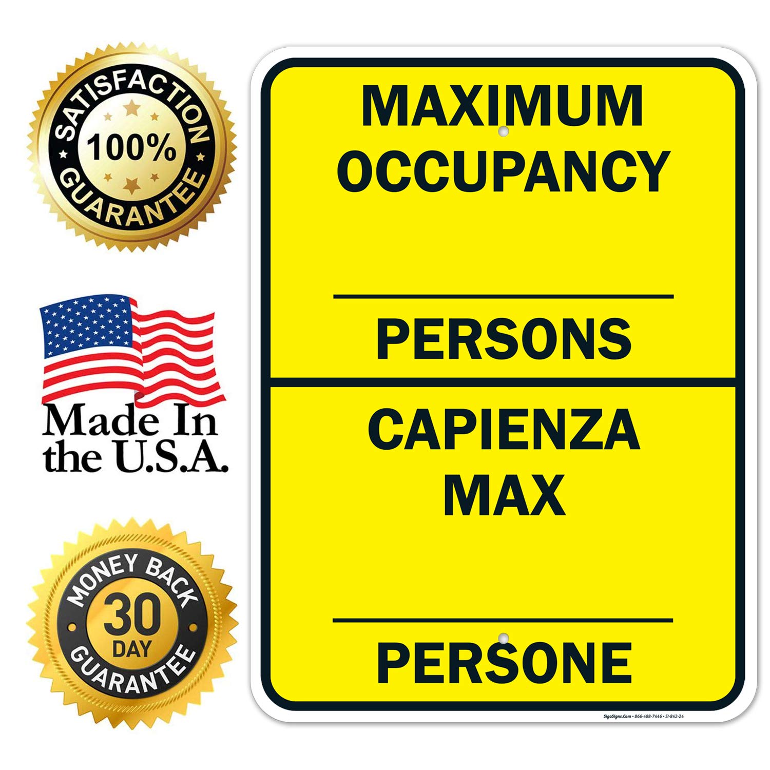 Maximum Occupancy Persons Sign, 18x24 Inches, Rust Free .063 Aluminum, Fade Resistant, Easy Mounting, Indoor/Outdoor Use, Made in USA