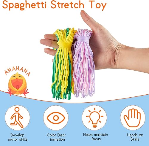 Miniatura 2 de Aoriher Juguete elástico de espagueti de 8 piezas, bola de espagueti elástica, juguete sensorial de cuerda para la ansiedad, herramienta para el