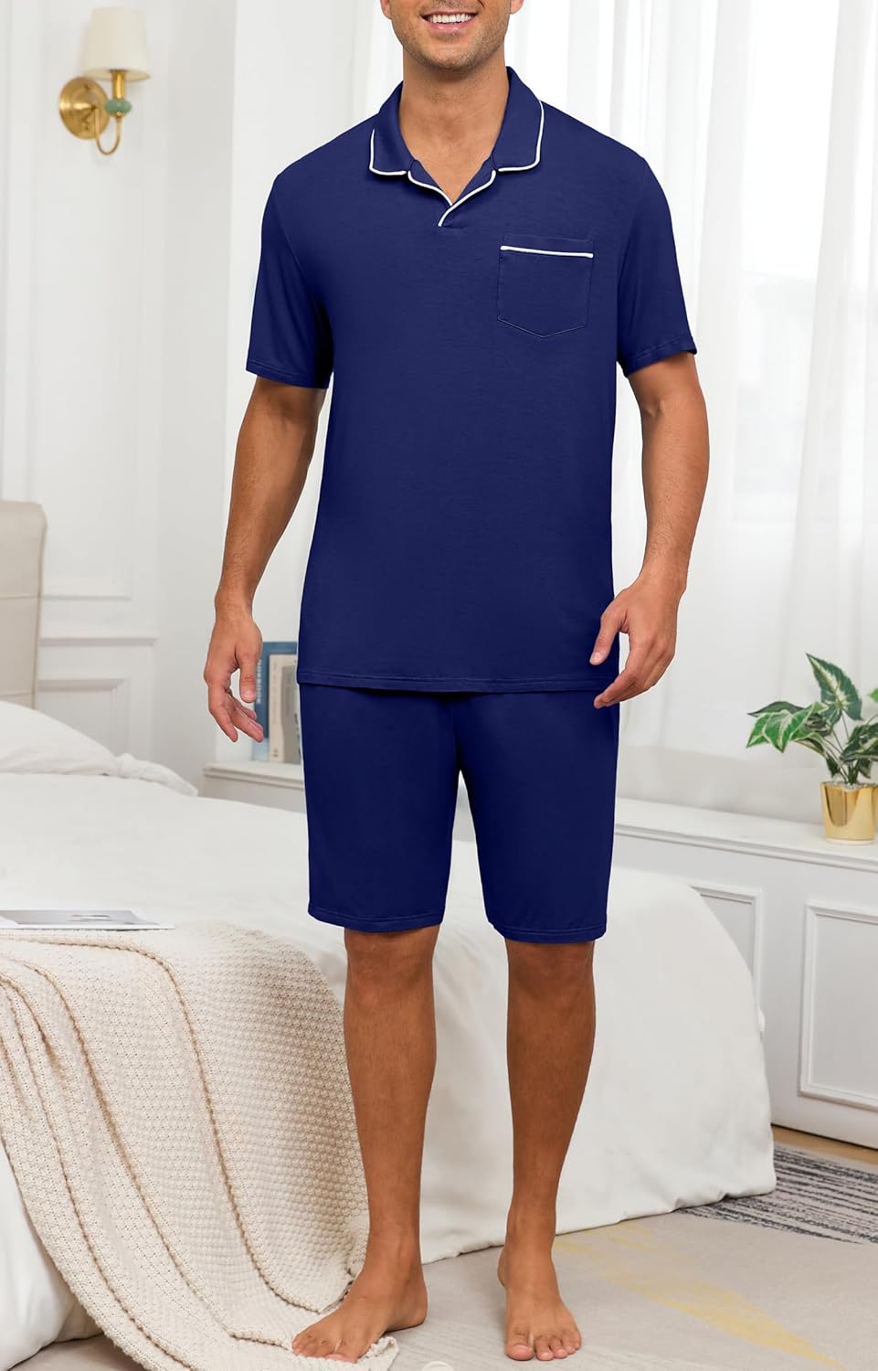 PrinStory Mens Pajamas Set Summer Pjs Sets Lightweight Short Sleeve Pajama Soft Sleepwear Loungewear with Pockets - Image 4