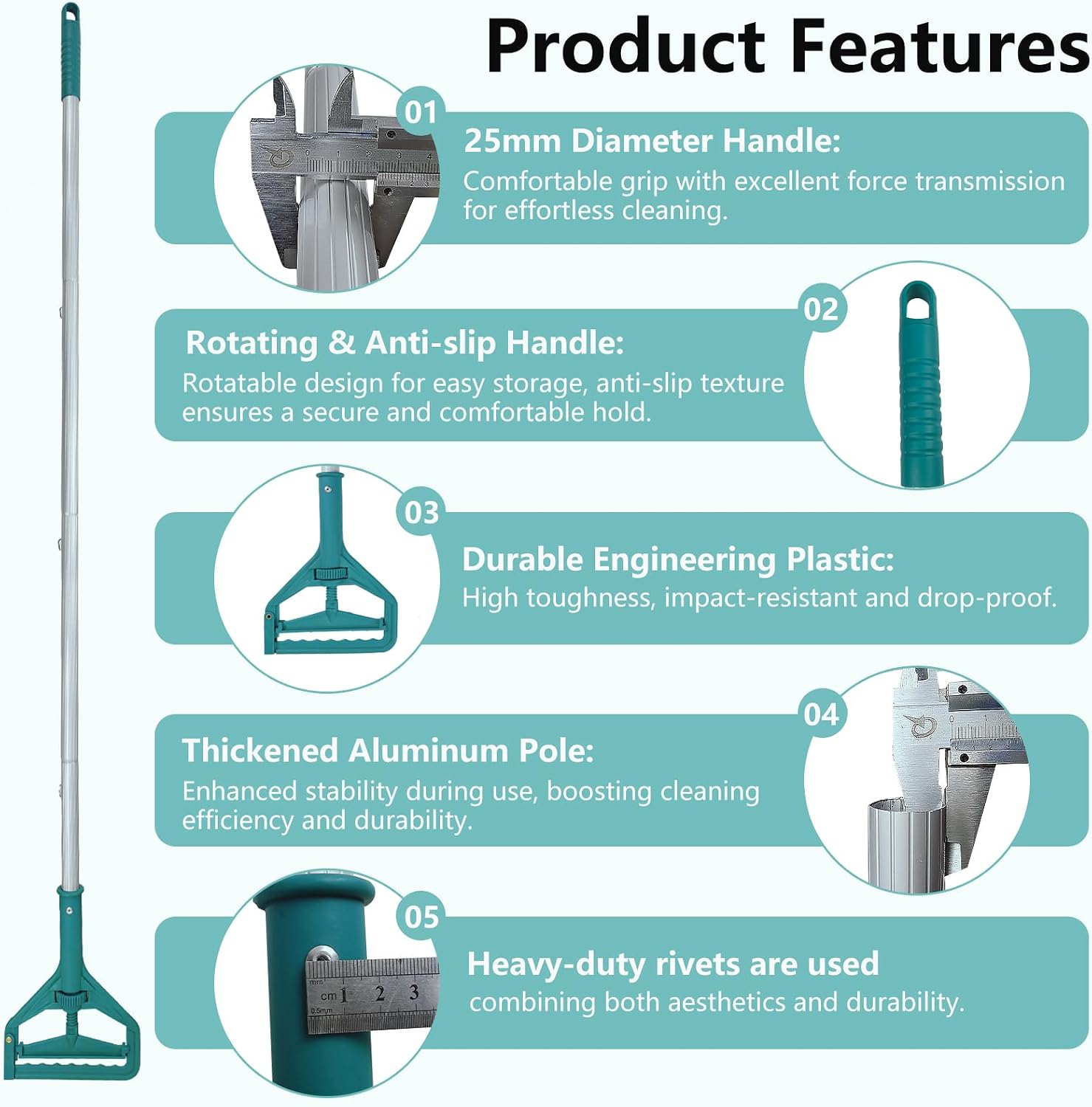 60 Inch Industrial Mop Handle Commercial mop Handle Heavy Duty Industrial mop Bucket mop Handles Heavy Duty Commercial mop Head Replacement and Handles mop Stick Replacement Mop Stick image 2