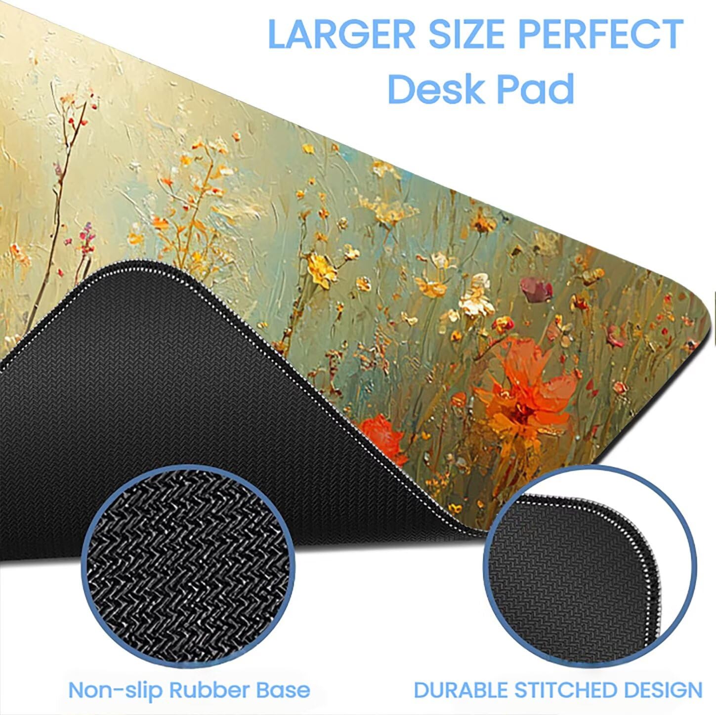 Lpfieonn Blume Großes Schreibtischunterlage, XXL Schreibtischunterlagen, Katze XXL Wasserdicht Gaming Mousepad mit Vernähter Rand und Rutschfeste Gummibasis, für Laptop/Hause/Büro 120x60cm PF-2077