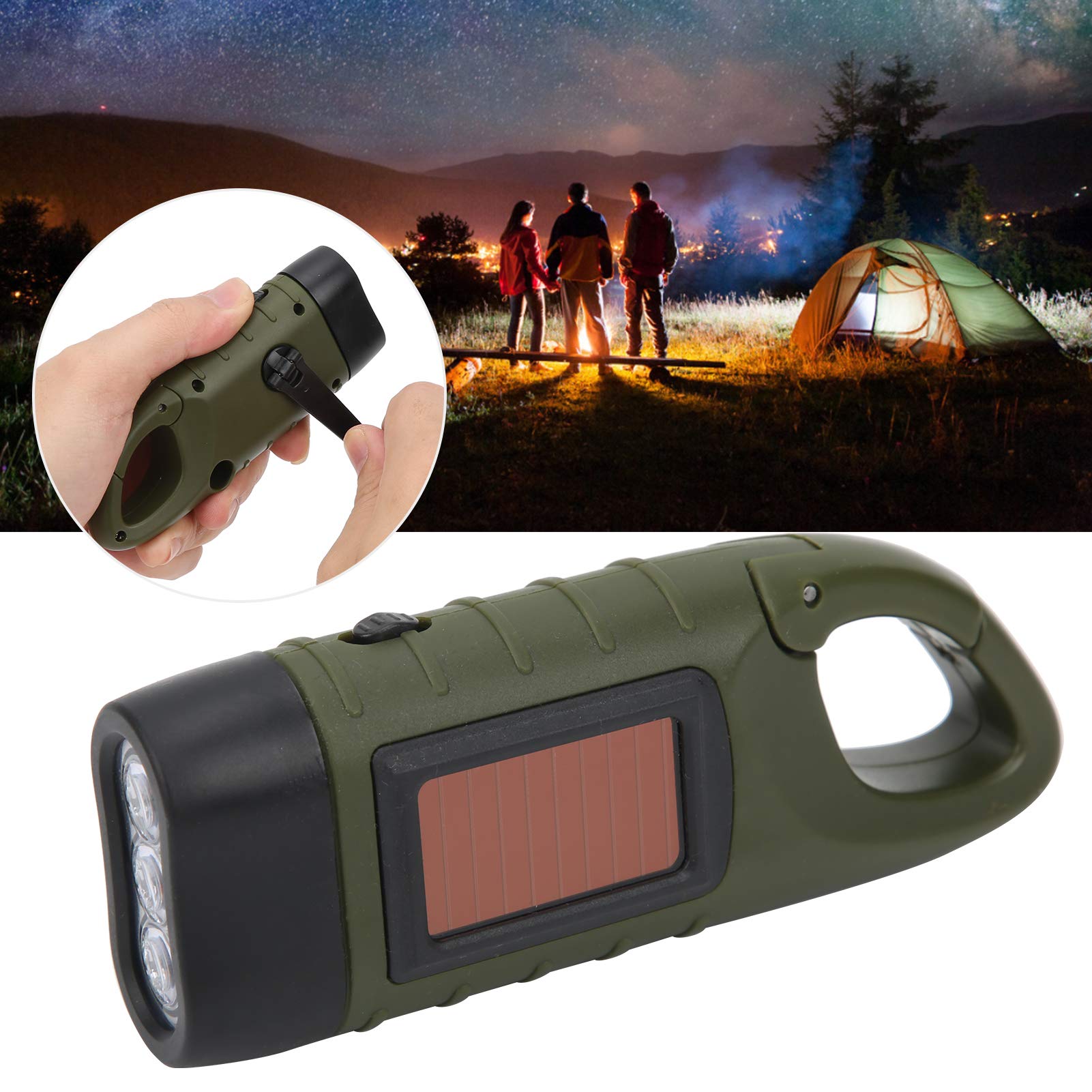 Bewinner Torcia LED Portatile Ricaricabile A Manovella E Pannello Solare, 86g, Per Campeggio E Emergenze