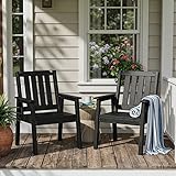 IDEALHOUSE Outdoor Patio Dining Chairs Set of 2, Heavy Duty HDPE Garden Seating with Sturdy Weather-Resistant Frame, Comfortable Wide Seat and Back, Waterproof for Backyard or Poolside, Black
