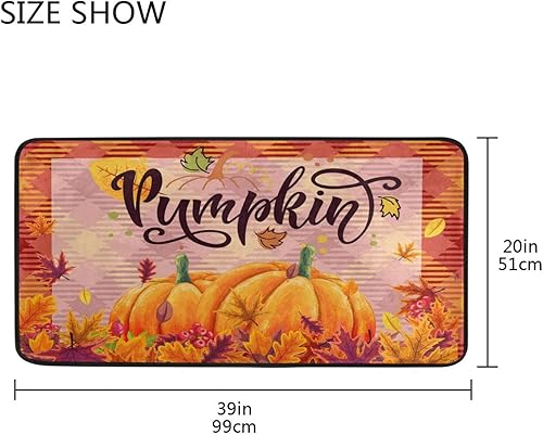 Miniatura 3 de Alfombra de cocina con calabazas de otoño y otoño, antifatiga, a cuadros, calabaza, hojas de arce, tapetes de cocina antideslizantes y lavables,
