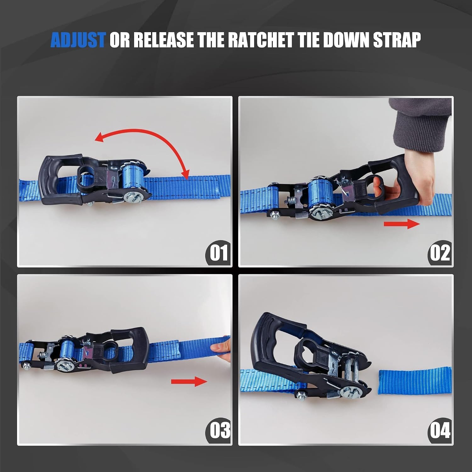 AWELCRAFT Ratchet Straps(4 Pack),3300lb Breaking Strength,1.5in×10ft Heavy Duty Tie Down Ratcheting with Padded Handles,Double J Hooks & 4 Soft Loops for Trailer,Trucks,Motorcycle(Blue)