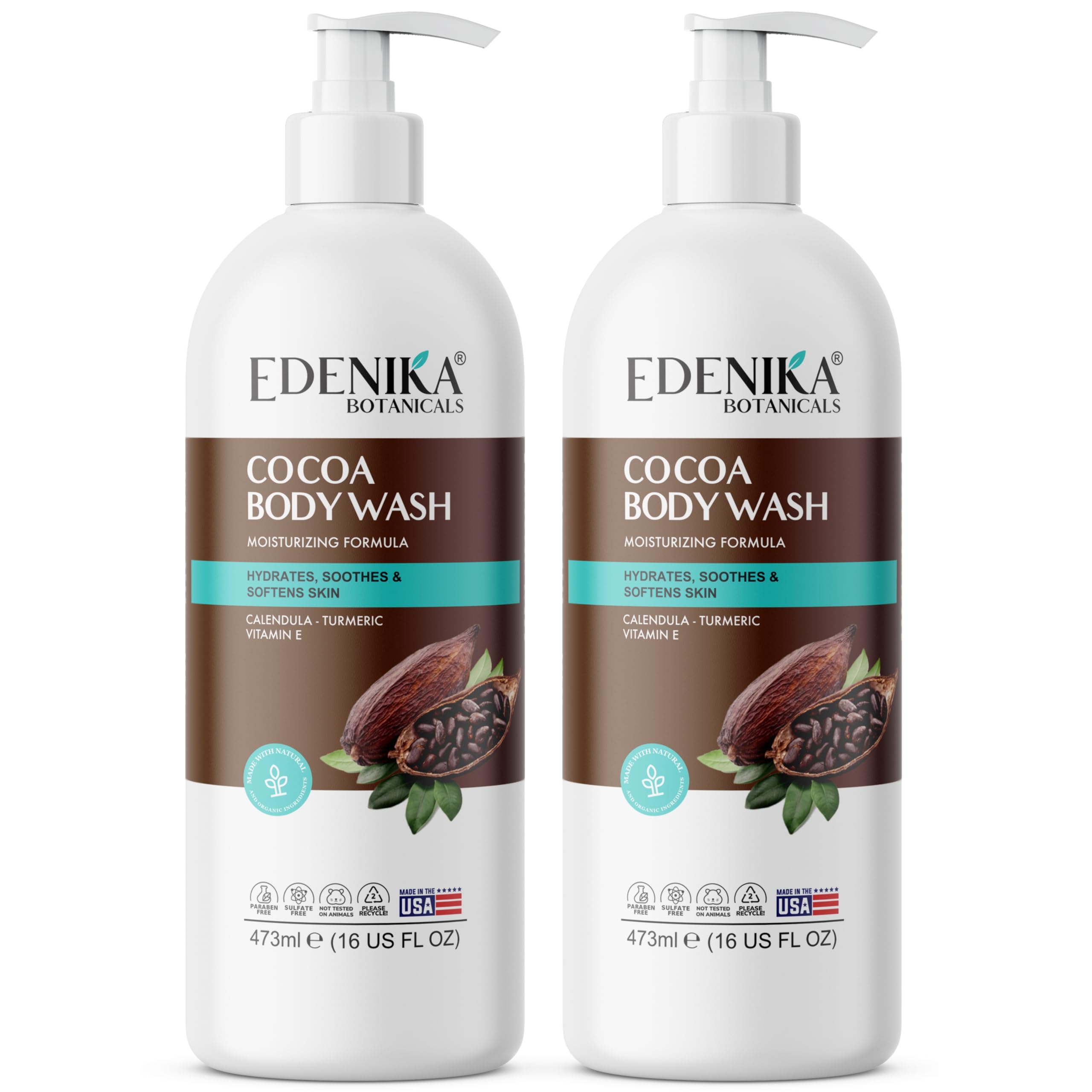 EDENIKA BOTANICALS Cocoa Butter Body Wash, Cleanses, Hydrates & Nourishes, Deep Moisturizing Shower Gel for Dry and Sensitive Skin, Women & Men,